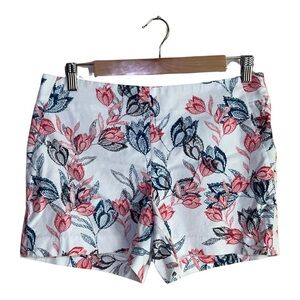 Banana Republic Women 4 White Floral Shorts Cotton Blend Spring Coastal Vacation